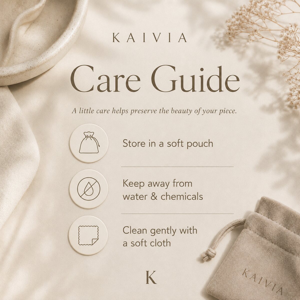 KAIVIA natural stone jewelry care guide
